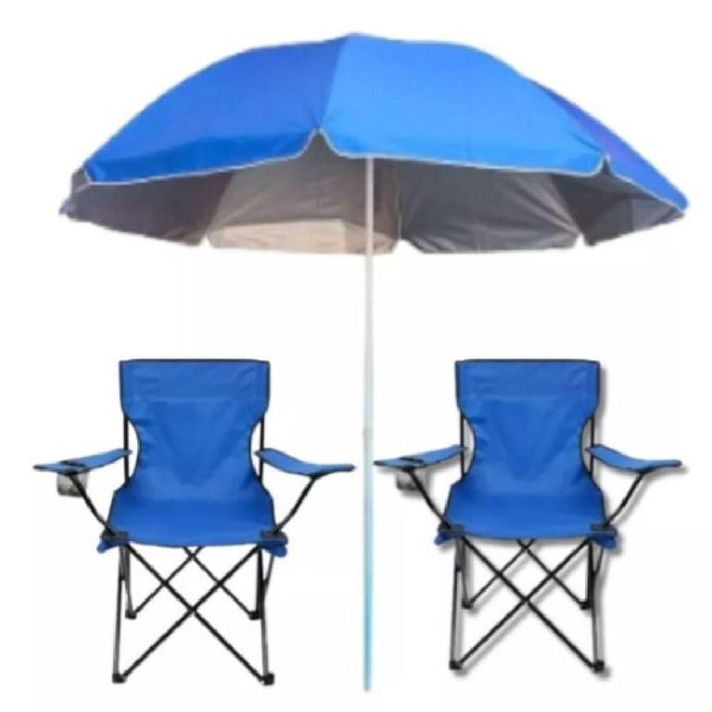 Kit Sombrilla 210cm y 2 asientos de playa Plegables Protección UV