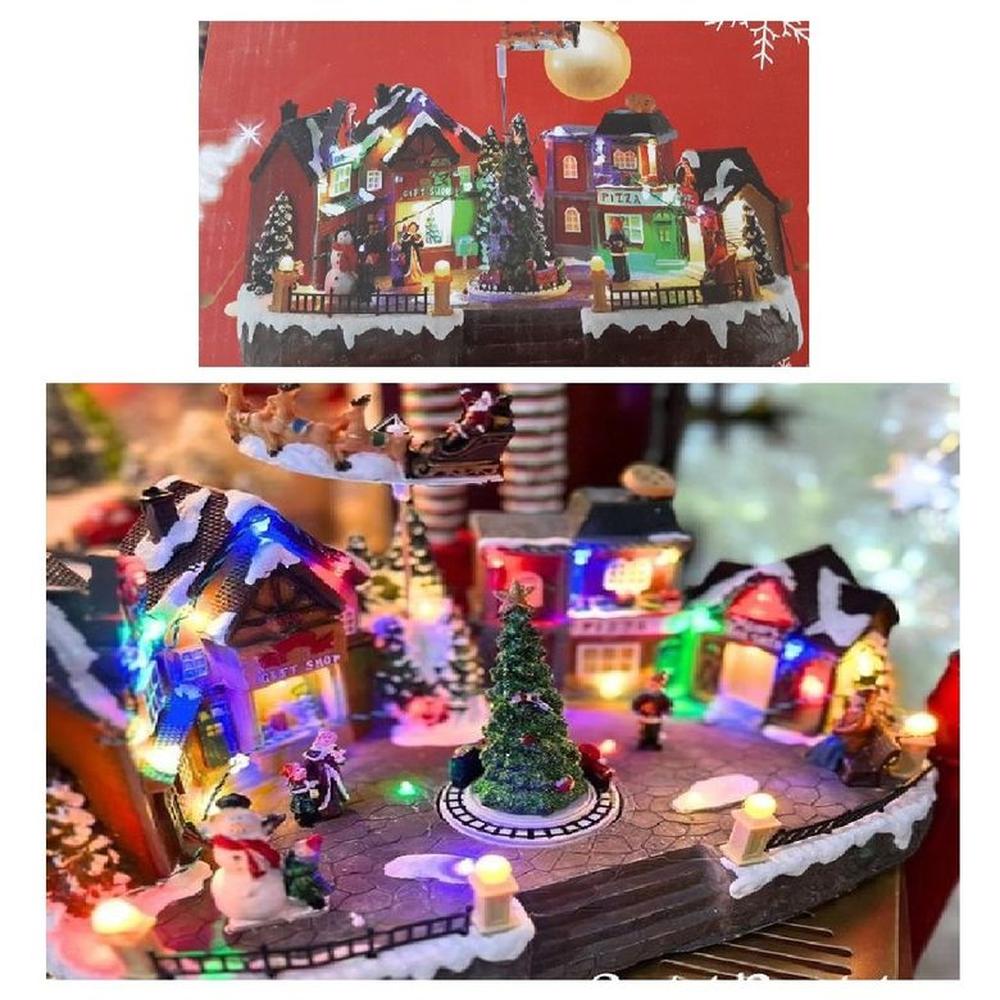 Villa Ciudad Navideña Animada Musical Luminoso Papá Noel con Trineo