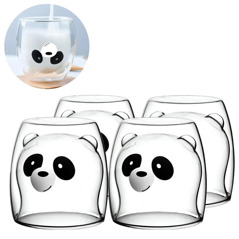 Set de 4 Vasos de Vidrio Borosilicato Doble Capa Modelo Panda  745VP08