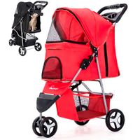 Coche De 3 Ruedas Para Mascotas Plegable 15 Kg Color Rojo