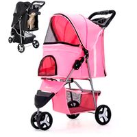 Coche De 3 Ruedas Para Mascotas Plegable 15 Kg Color Rosado