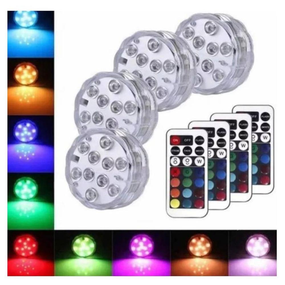 Pack 4 Luces LED Sumergibles Piscina Control Remoto 16 colores
