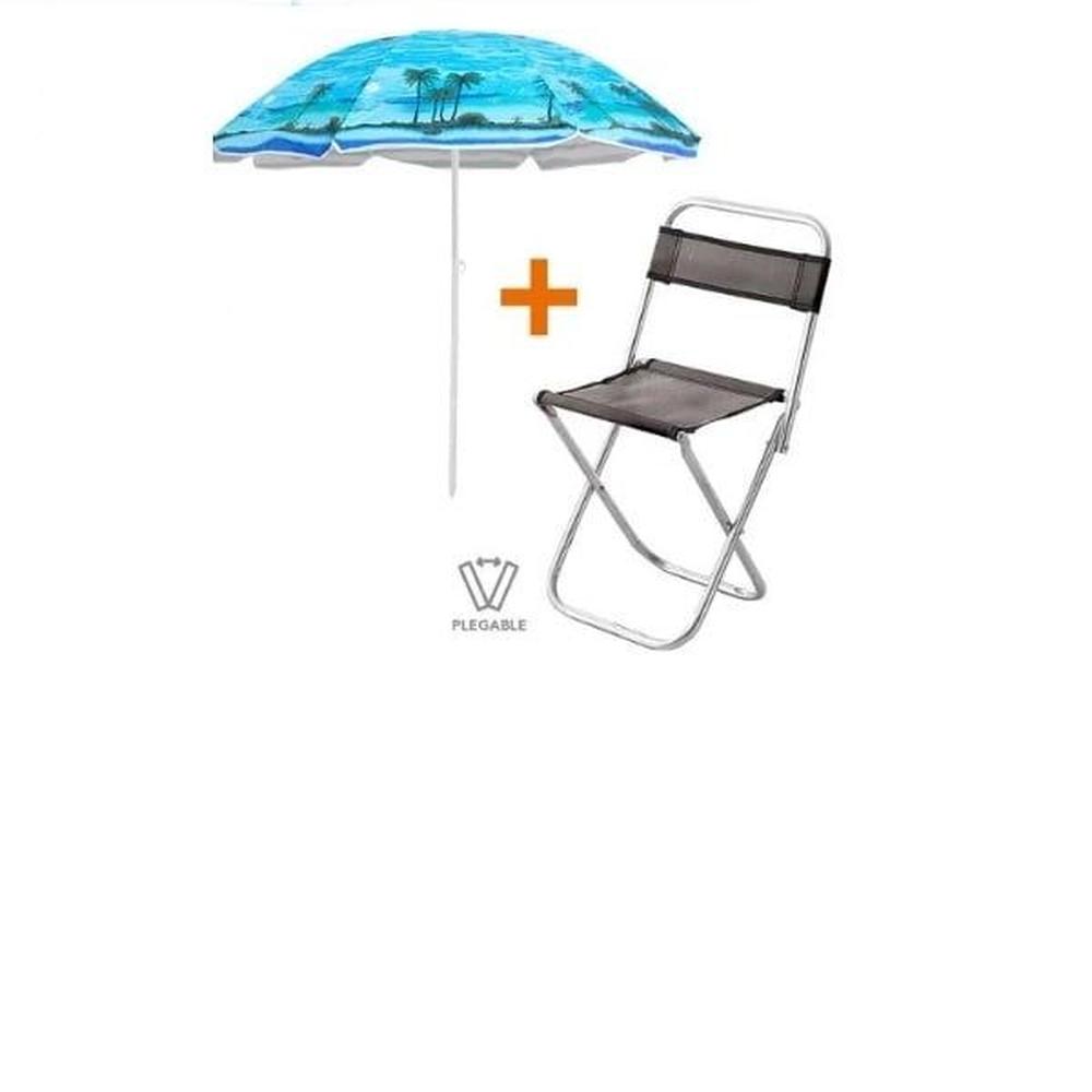 Sombrilla de Playa Grande Y Silla Plegable 2en1