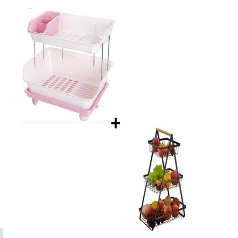 Escurridor Platos 2 Niveles + Cesto de Frutas Triangular