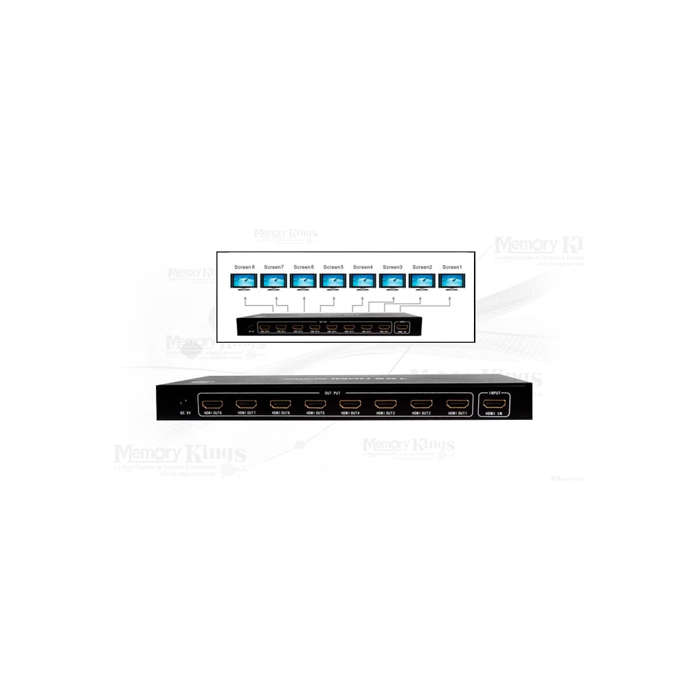 Splitter HDMI 8 puertos Delcom, Full HD 1080p, ideal para múltiples dispositivos de visualización