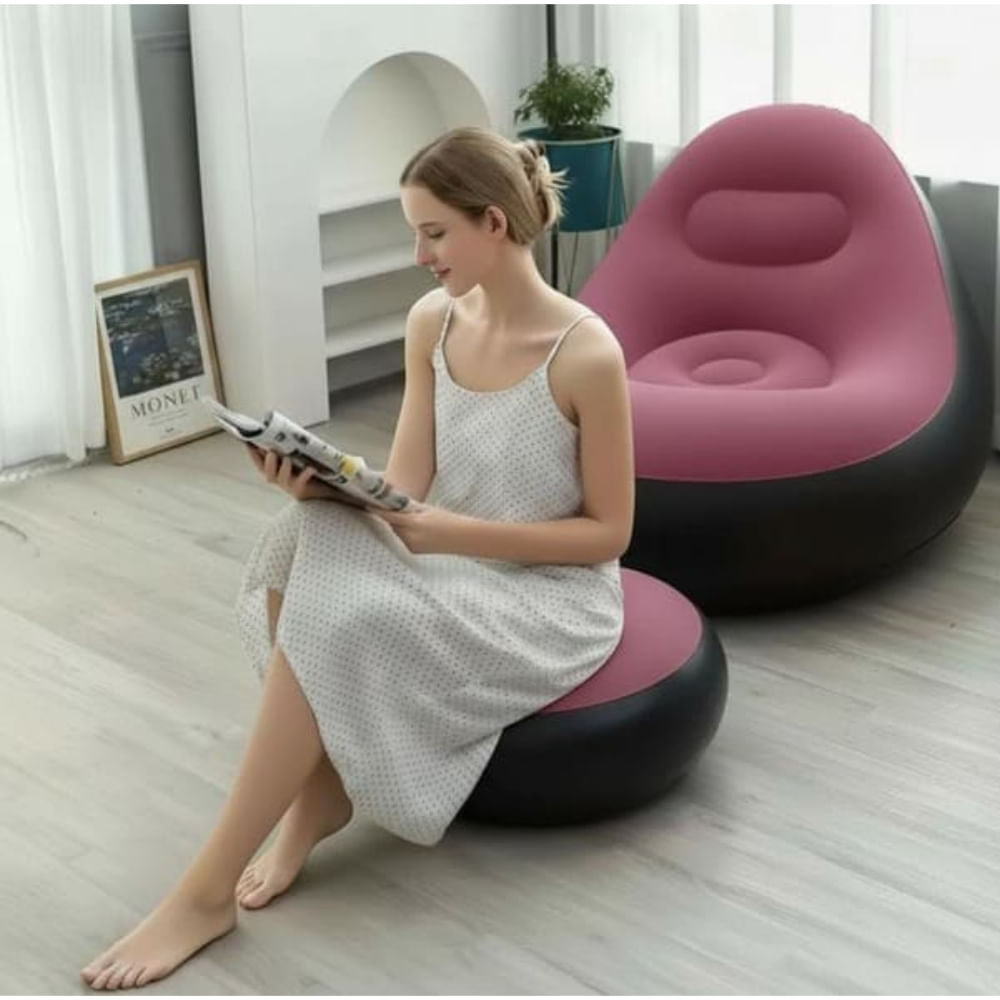 Sillon Puff Inflable con Posapies de Hogar Oficina Jardin Terraza