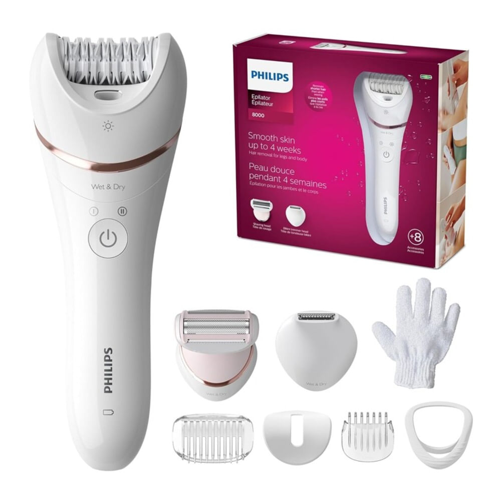 Depiladora Philips Inalámbrica con 8 Accesorios BRE720