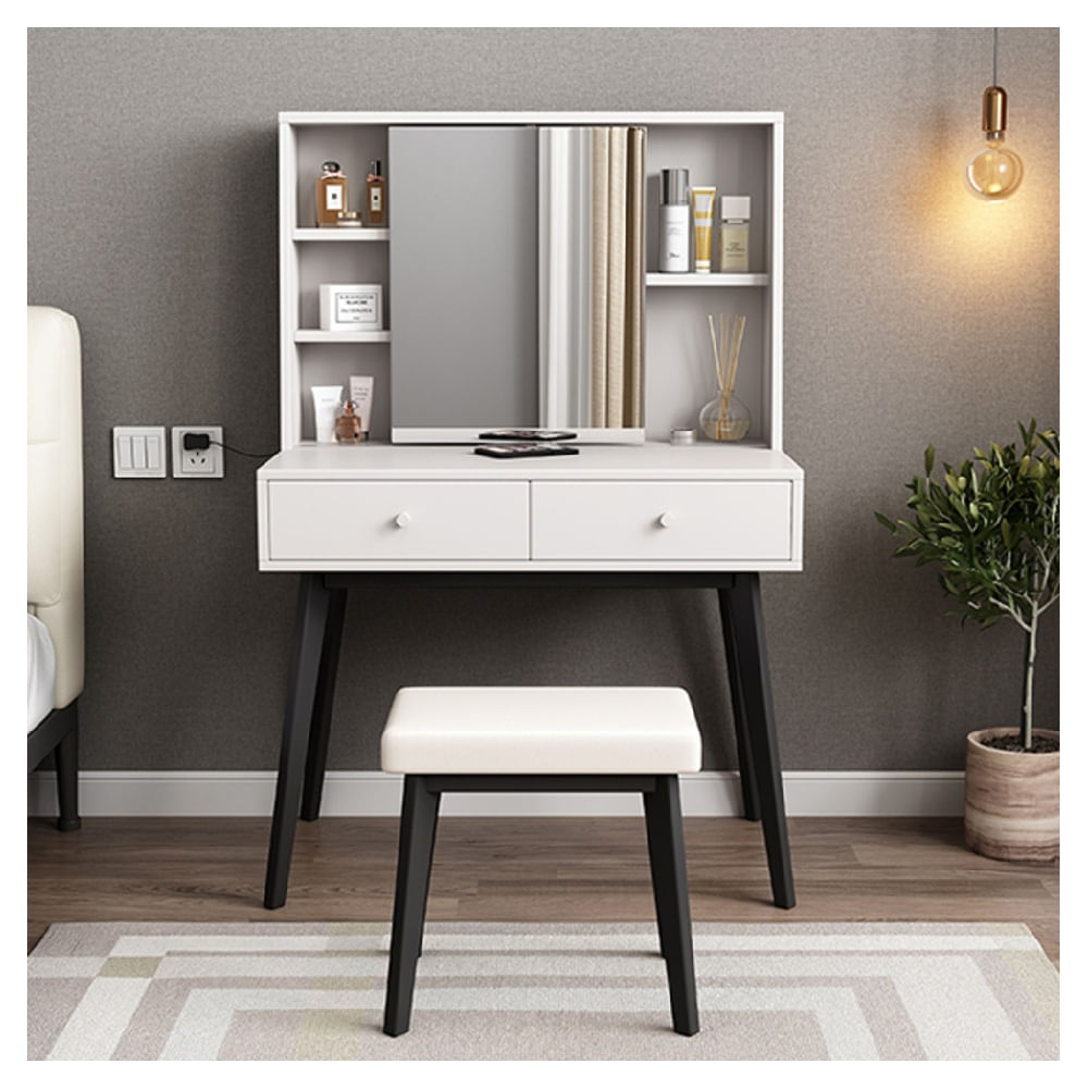 Tocador más Silla Vintage Laura Blanco/Negro R&R MUEBLES