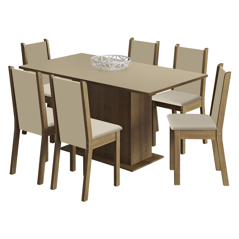 Juego de Comedor Ohana con 6 Sillas Marrón/Crema/Beige