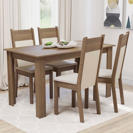 Juego de Comedor Ellen con 4 Sillas Marrón/Beige