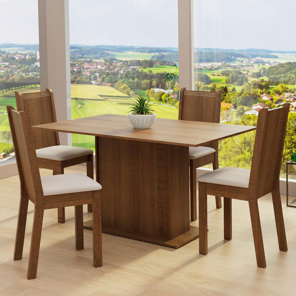 Juego de Comedor Tina con 4 Sillas Marrón/Beige