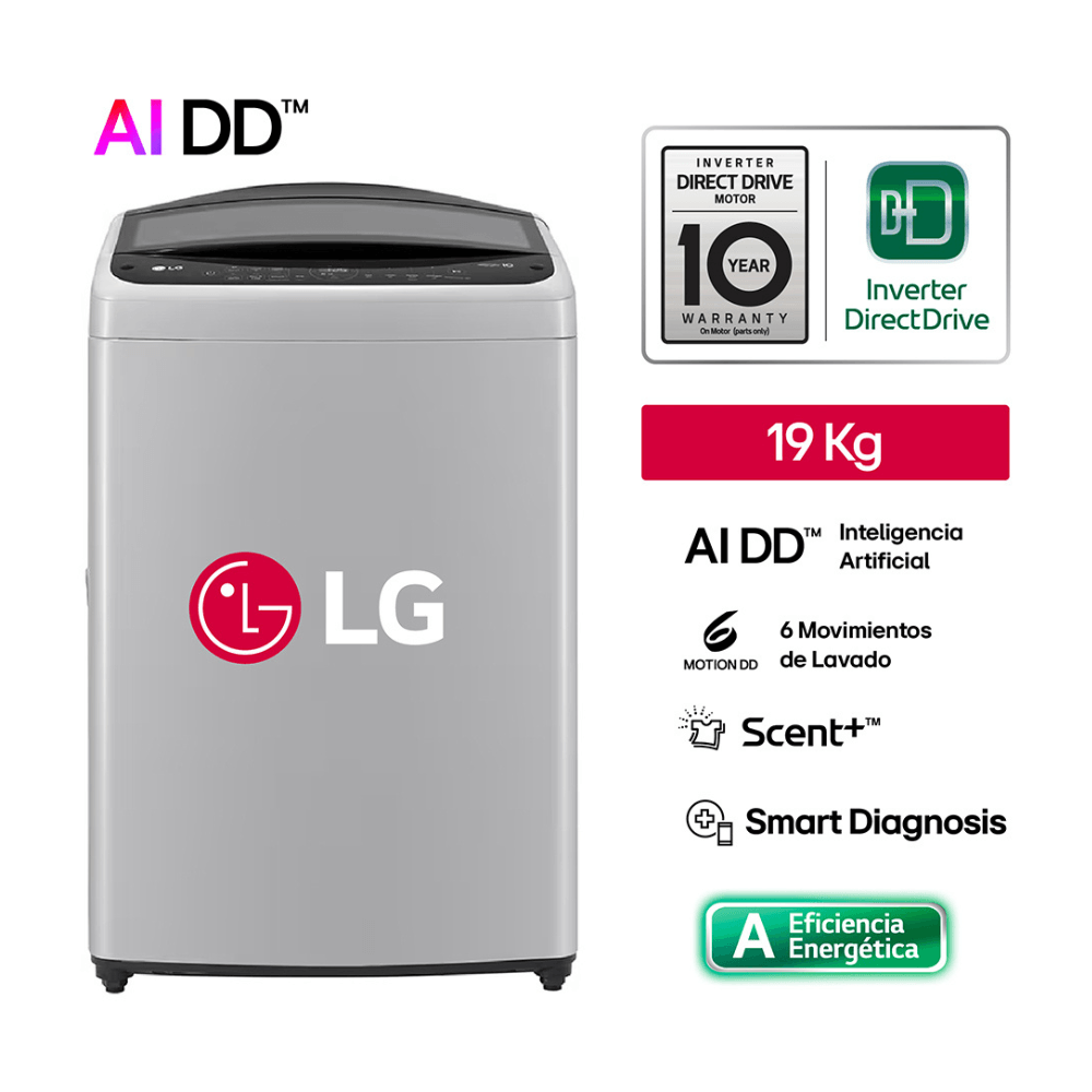 Lavadora LG Carga Superior 19kg Gris Modelo WT19DV6T AI DD