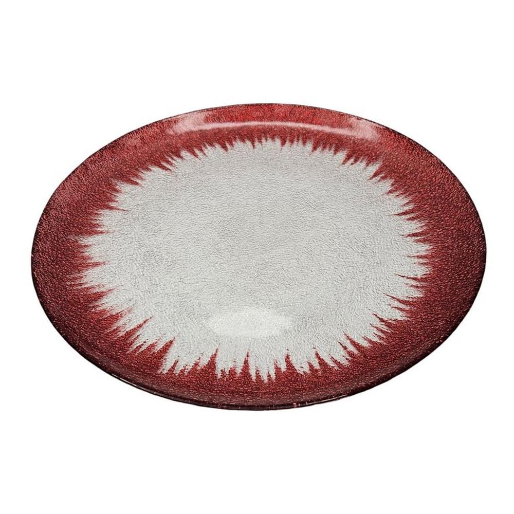 Plato base de vidrio trasparente con borde rojo
