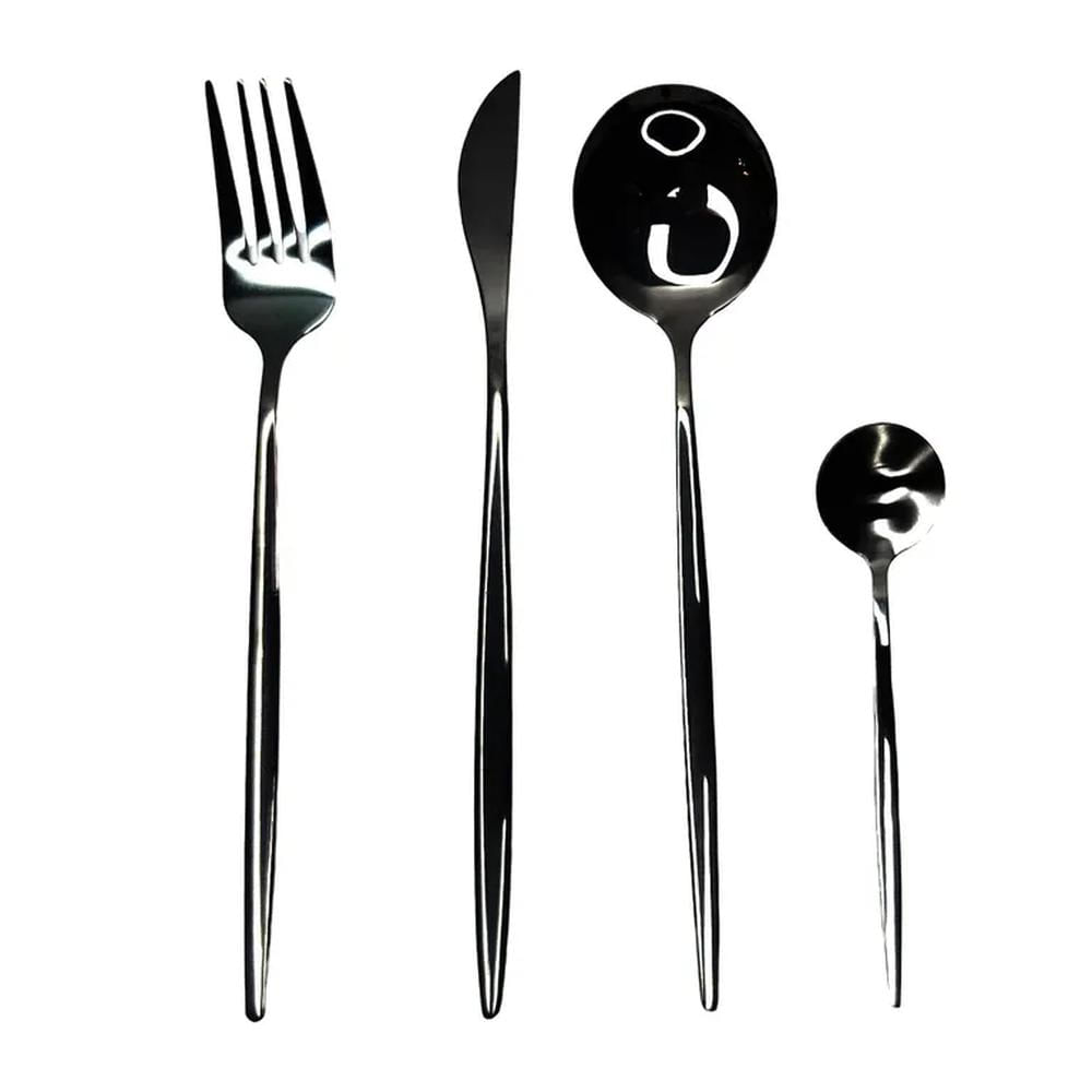 Set de Cubiertos Vintage Negro Mate de Acero Inoxidable  de 4 Piezas con Caja de Regalo