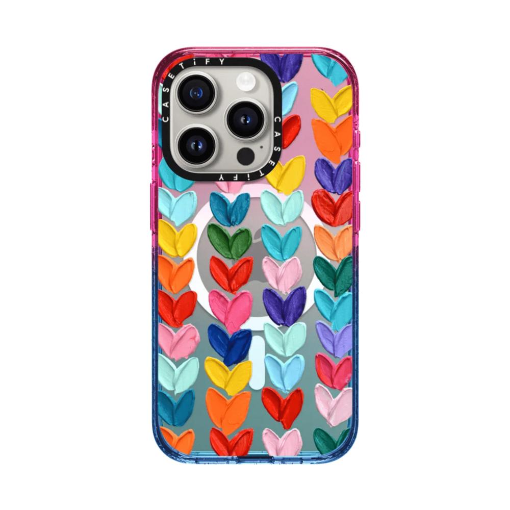 Case Casetify Clear Polka Daub Hearts con Magsafe para Iphone 14 Pro