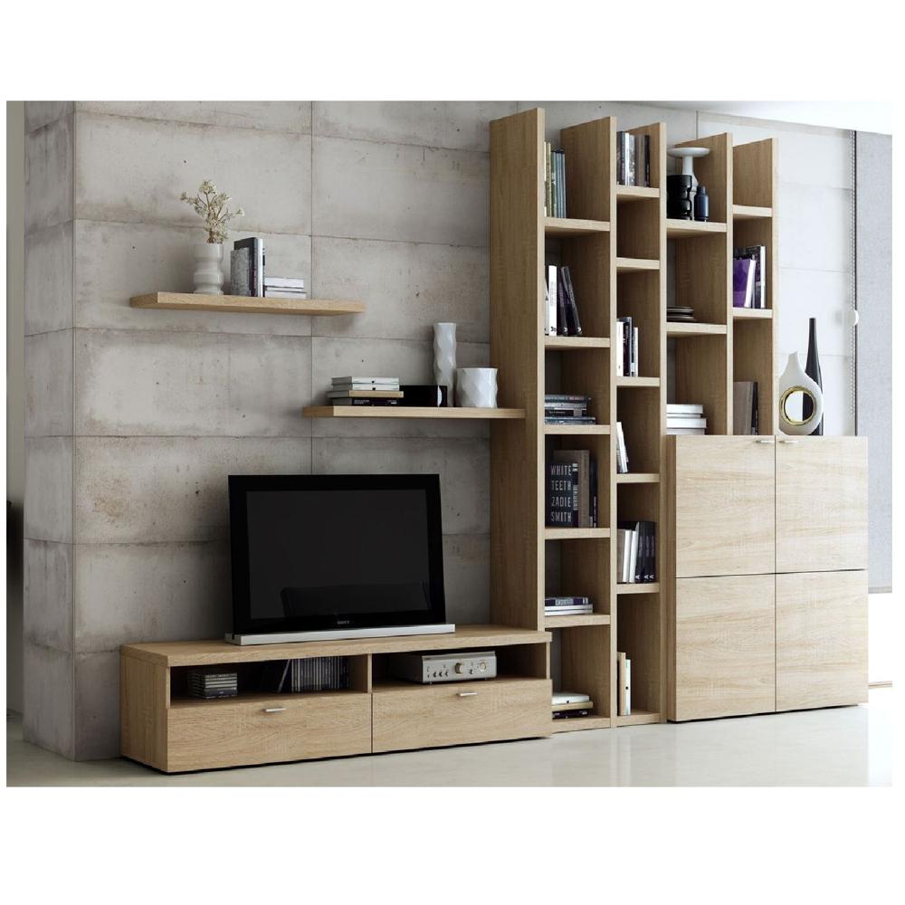 Moderno Centro de Entretenimiento Rocco color Sonoma TU MESITA 2 cajones 4 puertas