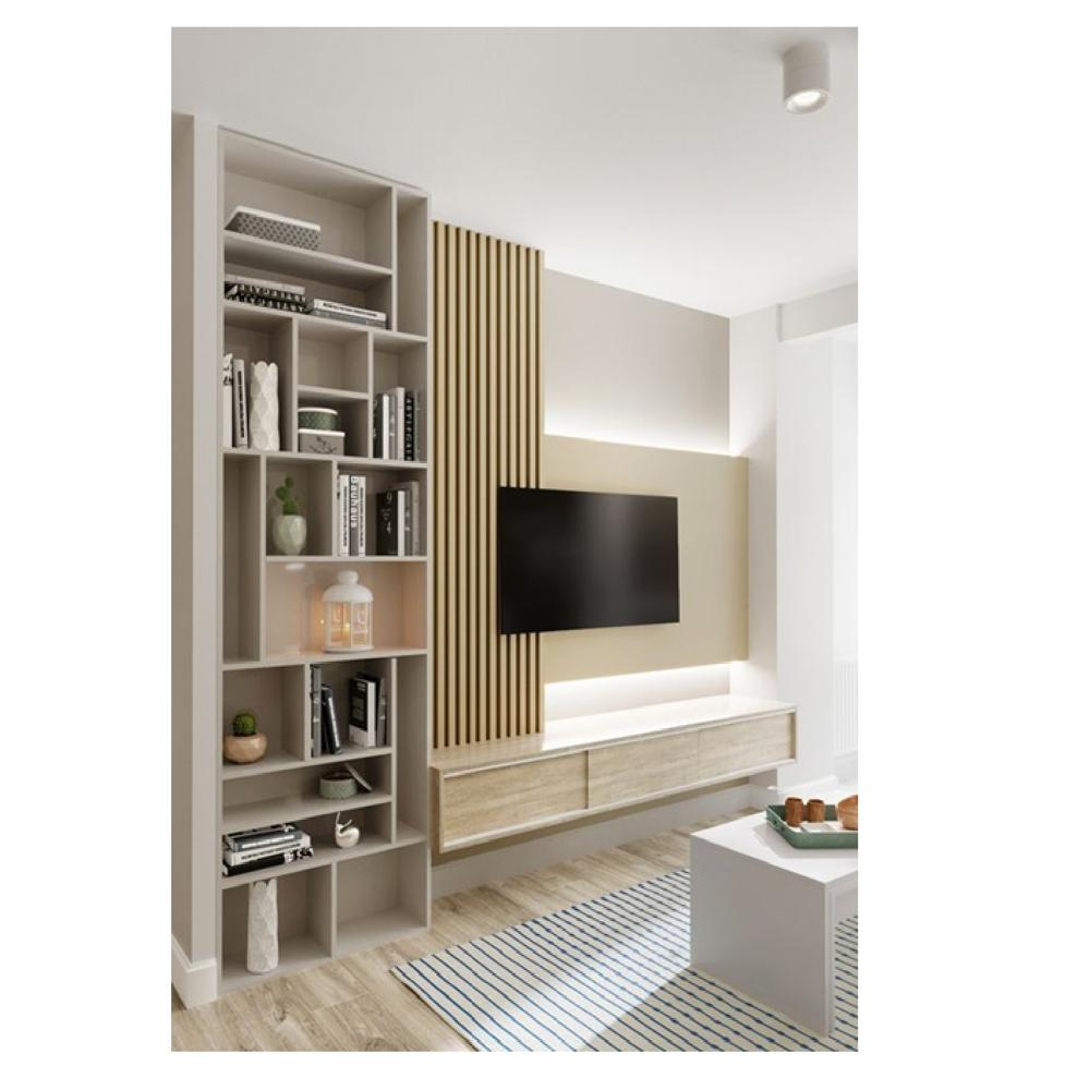 Mesa de TV Flotantecon Librero Xandro color Rovere/Capri 3 cajones TU MESITA