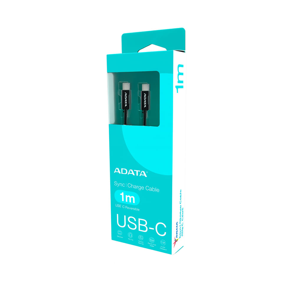 Cable USB-C Adata 1m para transferencia de datos - Compatible con iPhone, tabletas y consolas - Neg