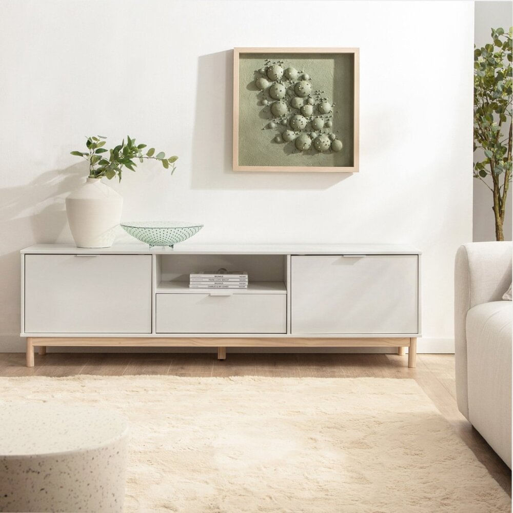 Mesa para TV Moderno Luu 2 Puertas 1 Cajón Blanco R&R MUEBLES