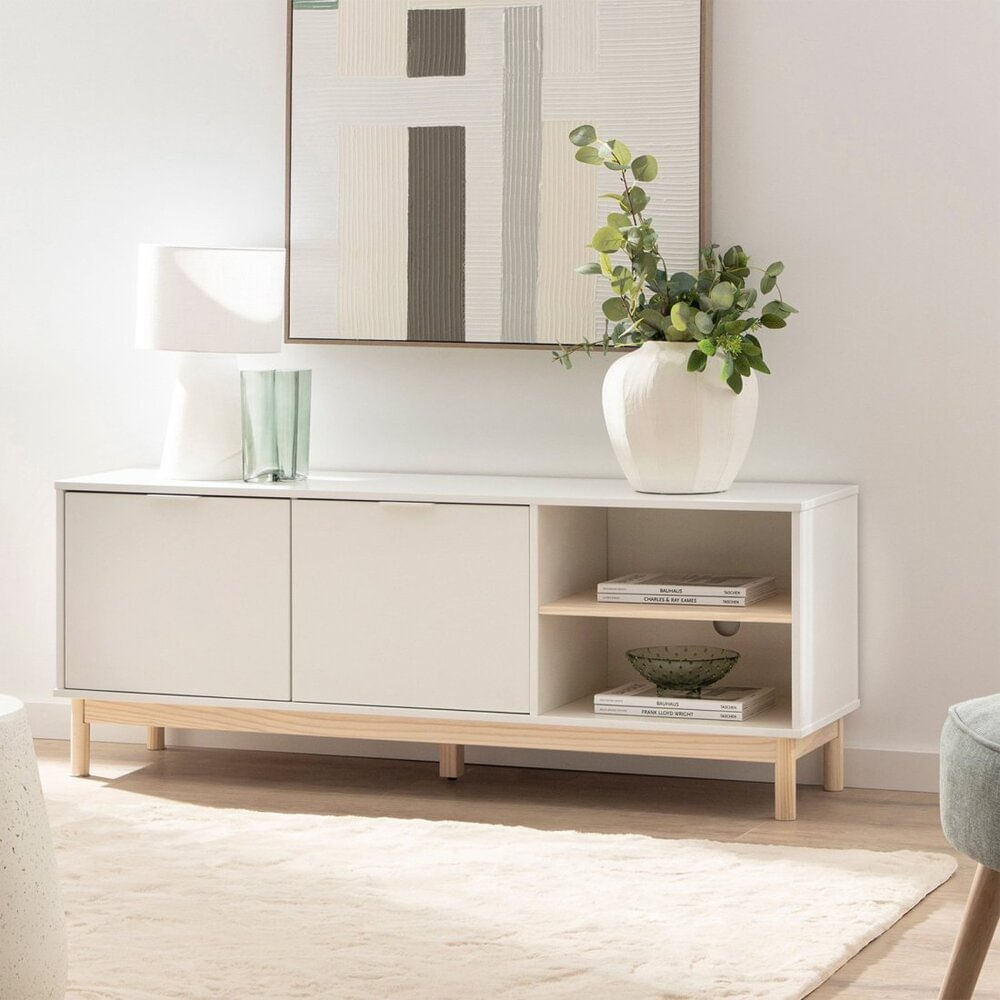 Mesa para TV Moderno Luu 2 Puertas 140 cm Blanco R&R MUEBLES