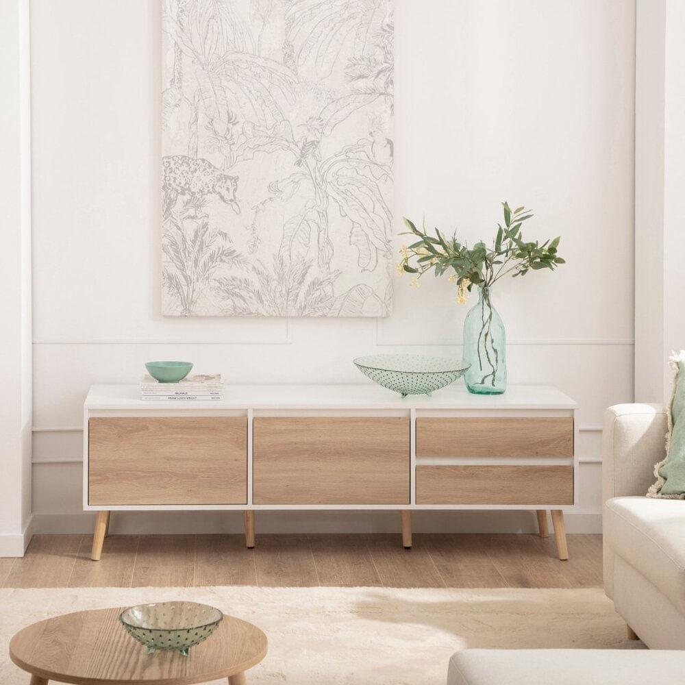 Mesa para TV Moderno Mirenico 160 cm Blanco/Duna R&R MUEBLES