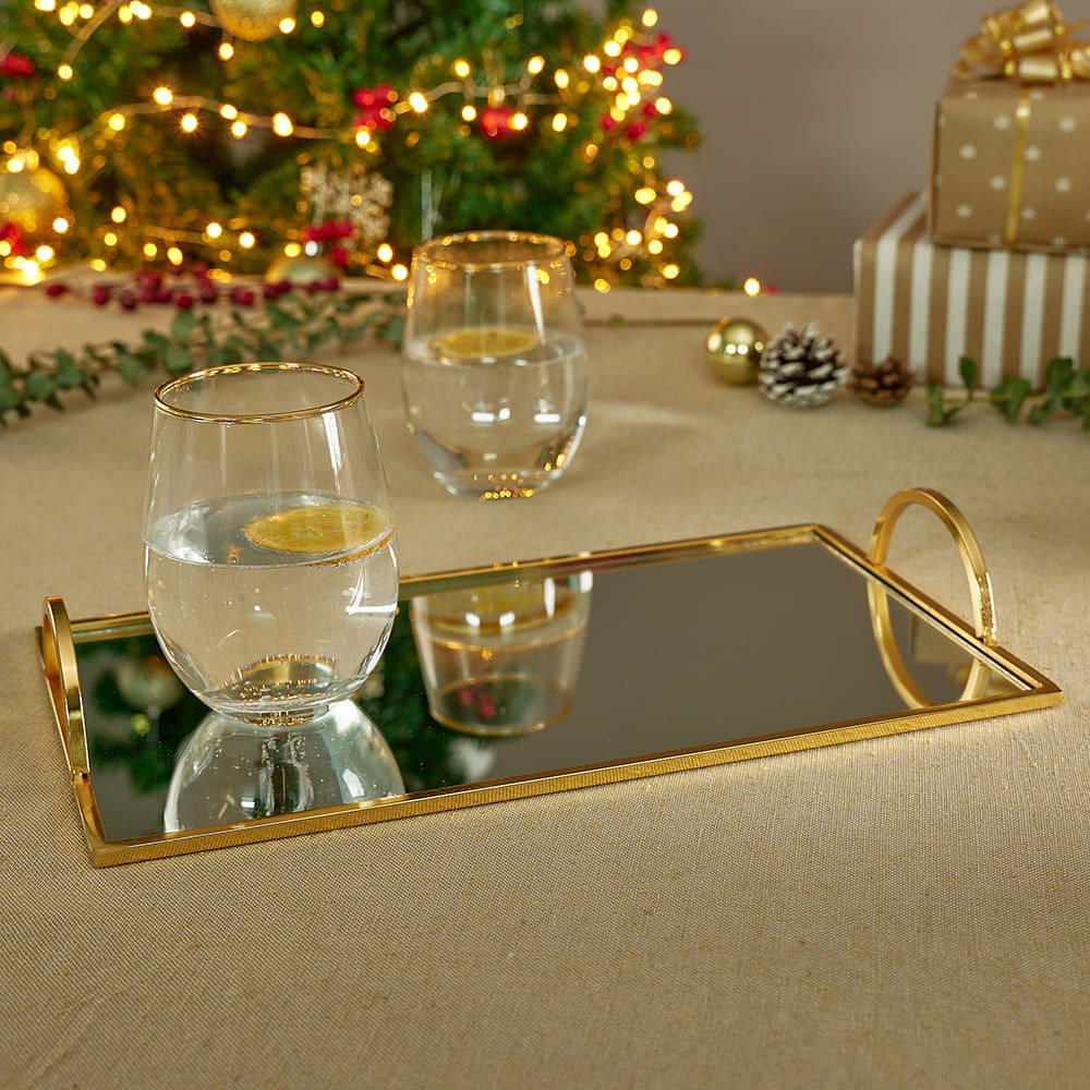 Bandeja Espejo Rectangular 35x20 Cm Cuentos Oro Orange