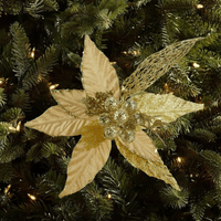 Flor Decorativa Navideña 38cm - Encanto Dorado