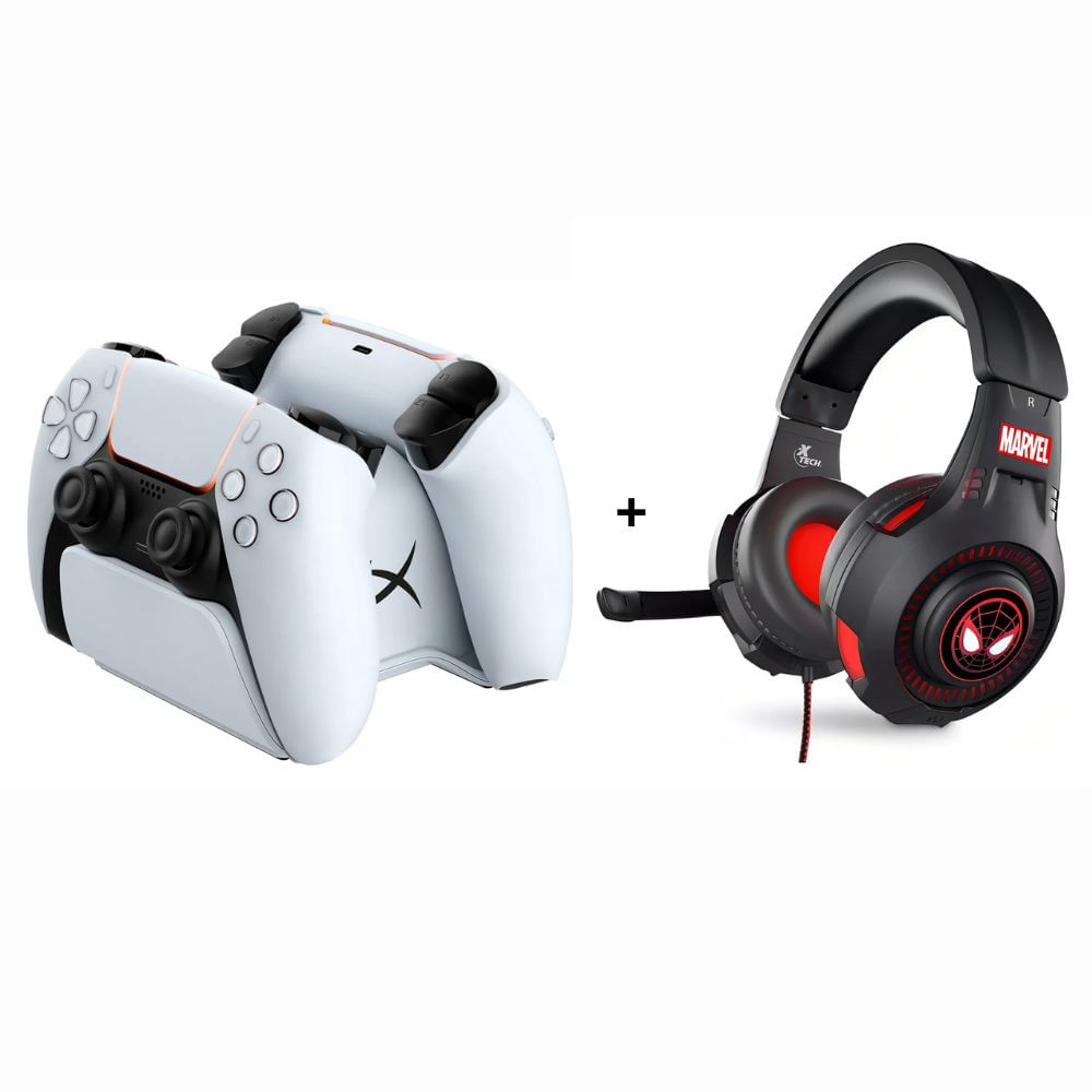 Pack cargador PS5 + Audífonos XTEC Marvel Spiderman.