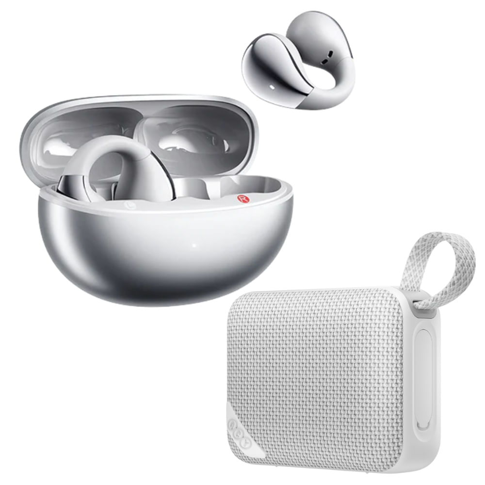 Combo QCY Audífonos Inalámbricos Crossky C30S Plateado + QCY Altavoz SP2 Blanco