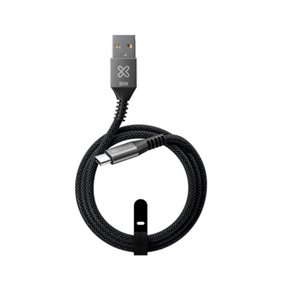 Cable USB-C a USB Type A Klip Xtreme, 1.8 m, 30W, carga rápida, negro, trenzado, alta durabilidad