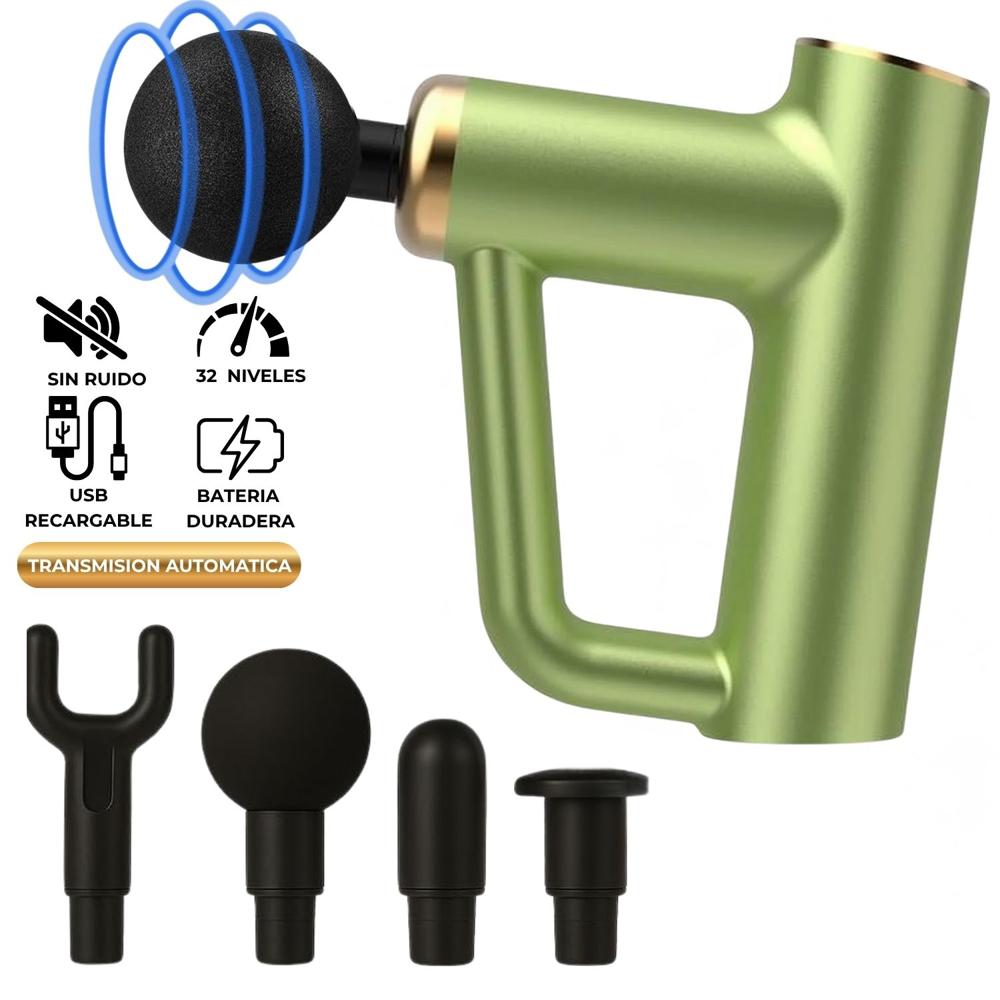 Pistola Masajeador Profundo POWERFUL THERAPY 32 Velocidades Verde