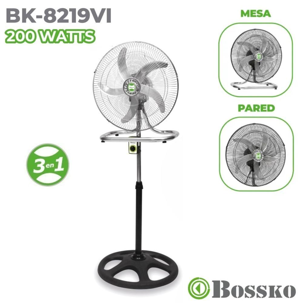 Ventilador Bossko BK 8219VI 200 Watts, 3 en 1 Pedestal, Mesa y Pared Color Aleatorio