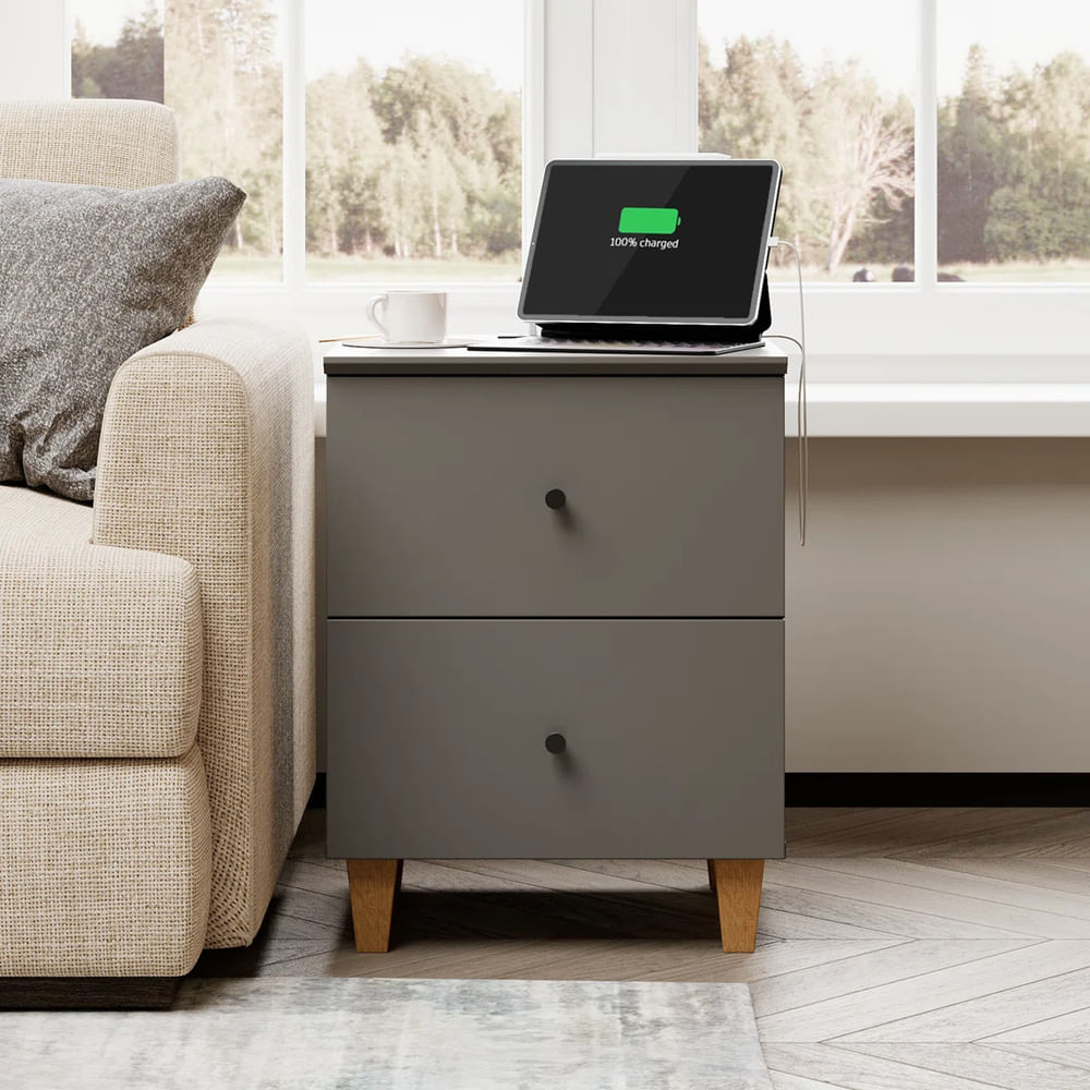 Velador Moderno Giane 2 Cajones Plomo R&R MUEBLES