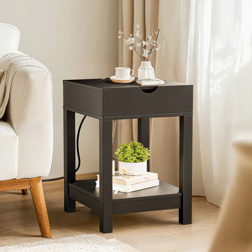 Velador Moderno Jeri 1 Cajón Negro R&R MUEBLEs