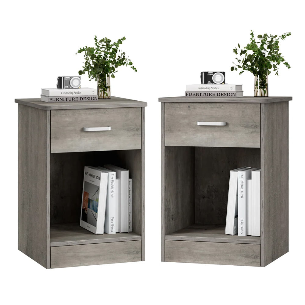PACK de 2 Veladores Modernos Atenea 1 Cajón Gris R&R MUEBLES