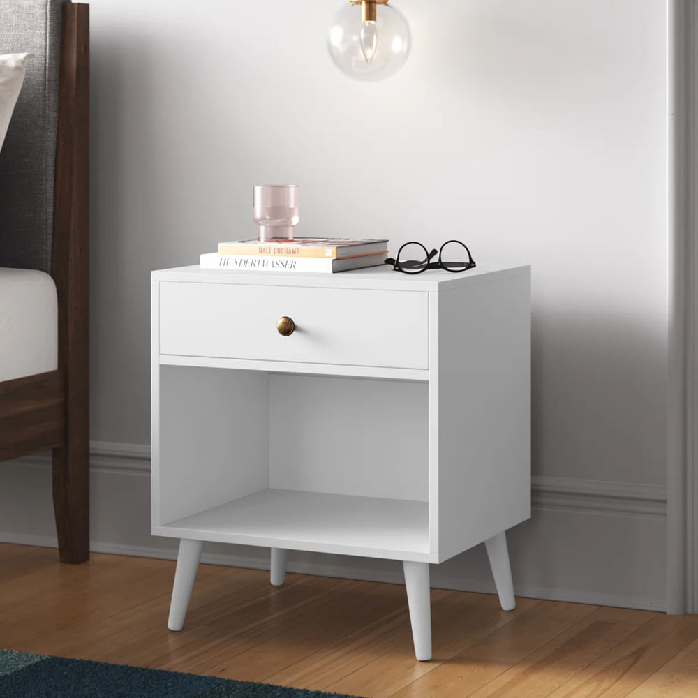 Velador Moderno Beni 1 Cajón Blanco R&R MUEBLEs