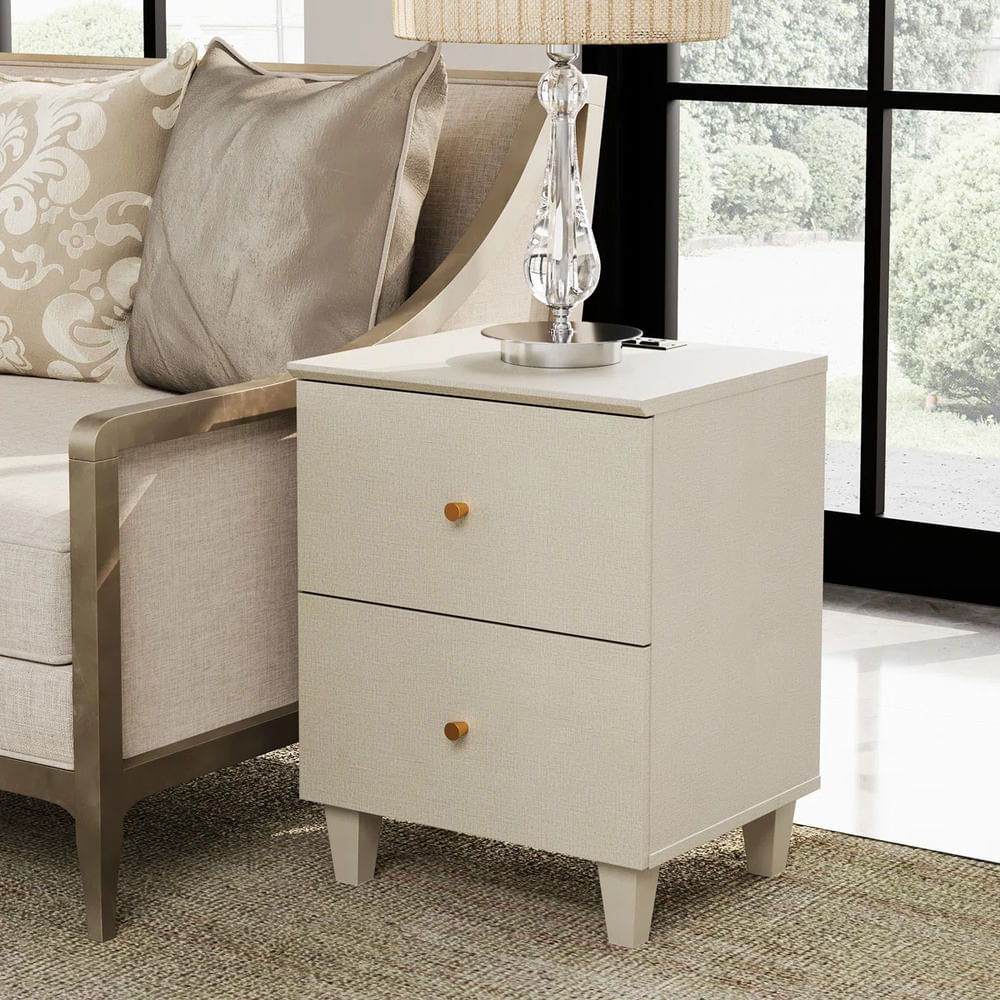 Velador Moderno Giane 2 Cajones Lino R&R MUEBLES