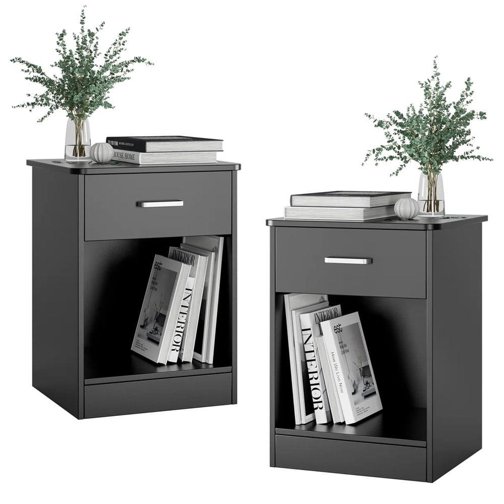 PACK de 2 Veladores Modernos Atenea 1 Cajón Negro R&R MUEBLES