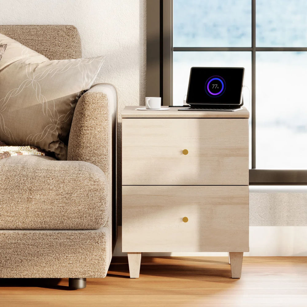 Velador Moderno Giane 2 Cajones Natural R&R MUEBLES