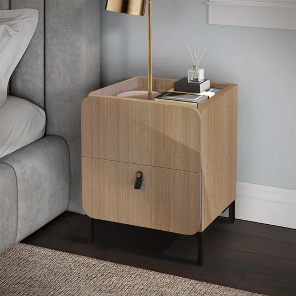 Velador Moderno Applin Marrón Claro 2 Cajones R&R MUEBLES