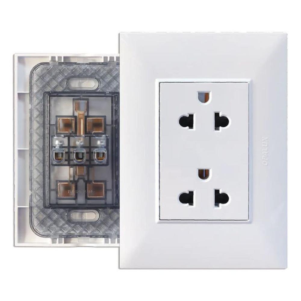 Tomacorriente Doble con Protección para empotrar “OPALUX” UNIVERSAL+TIERRA  2P+T 15A 250V - KF6208TR
