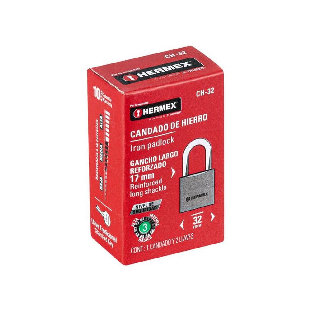 Candado de hierro 32 mm arco normal en caja Hermex - 43791