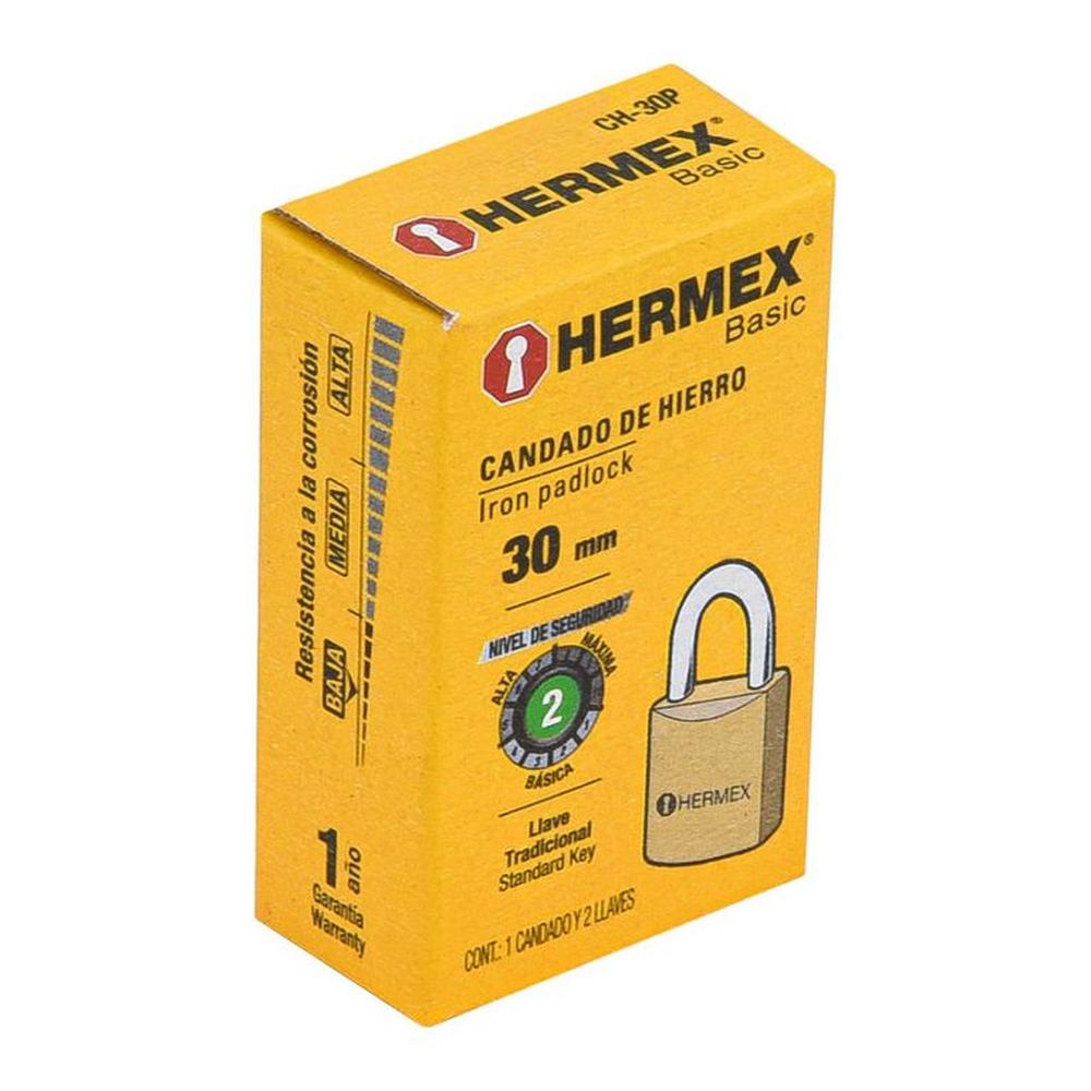 Candado de hierro color latón 30 mm arco normal caja Hermex Basic - 23522