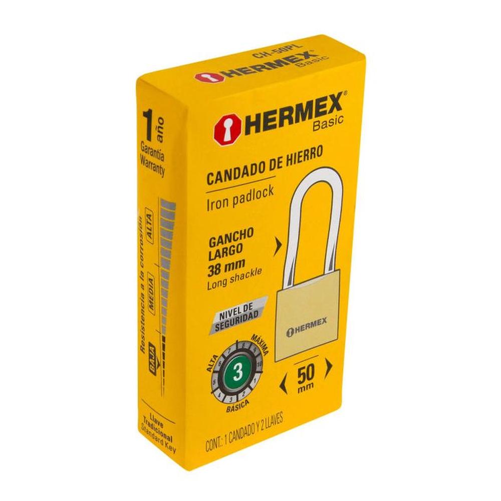 Candado De Hierro 50 Mm Arco Largo Hermex - 27072