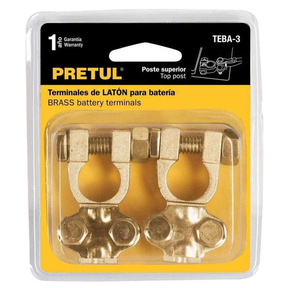 Blíster 2 terminales pbatería latón poste superior Pretul - 23042