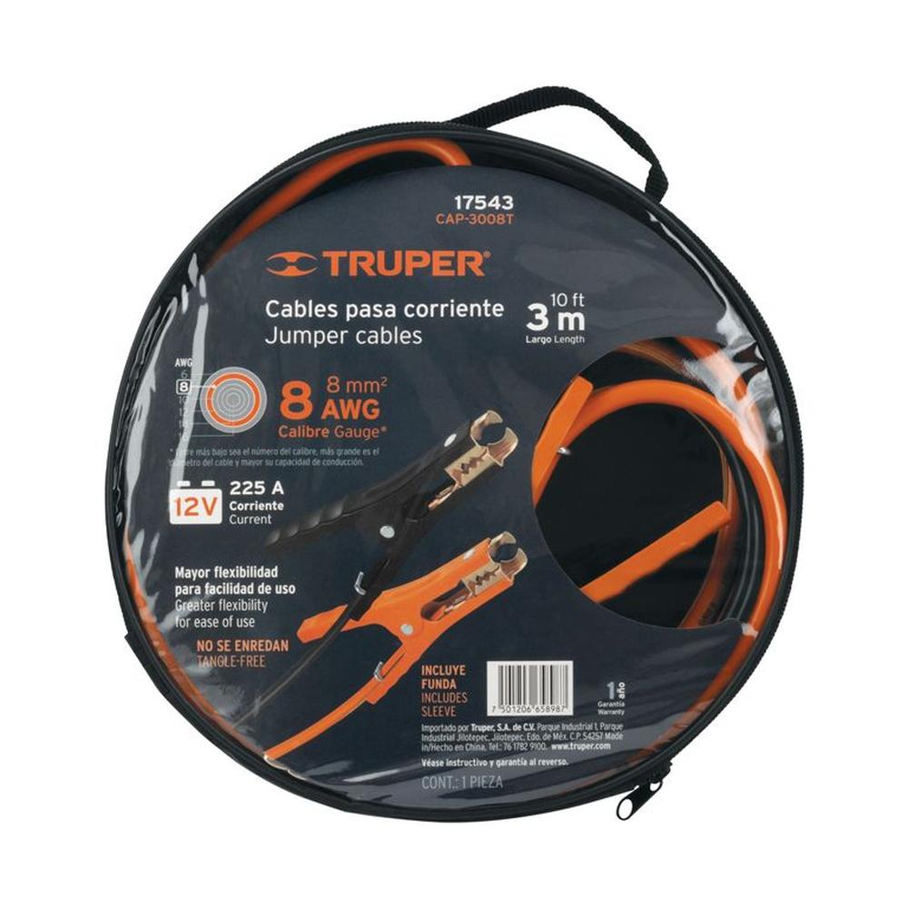 CABLES PASA CORRIENTE TRUPER 3 M 225 A 8 AWG CON FUNDA - 17543