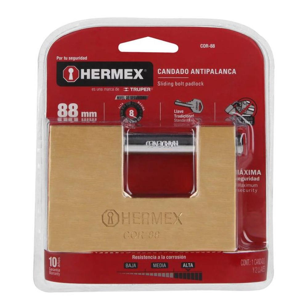 Candado antipalanca 88 mm cuerpo de latón llave tradicional Hermex - 43358