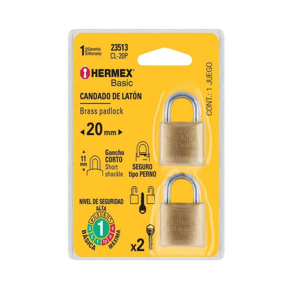 Blíster con 2 candados de latón de 20 mm Hermex Basic - 23513