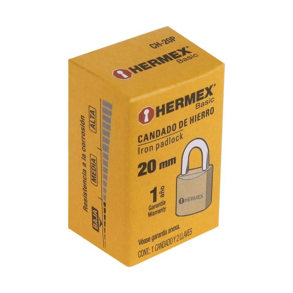 Candado de hierro color latón 20 mm arco normal caja Hermex Basic - 22526