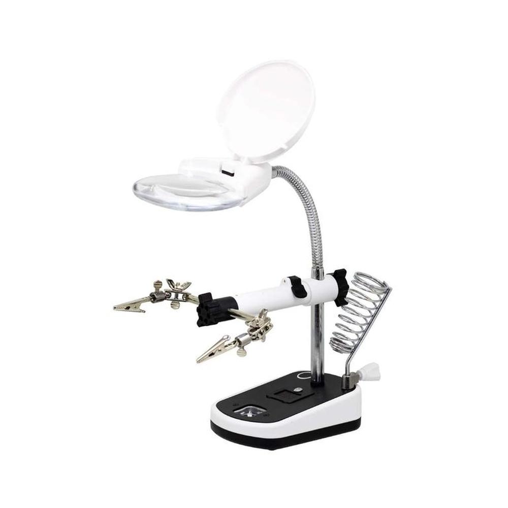 Soporte para Cautín con Lupa Luz LED y Pinzas EDI-16090C